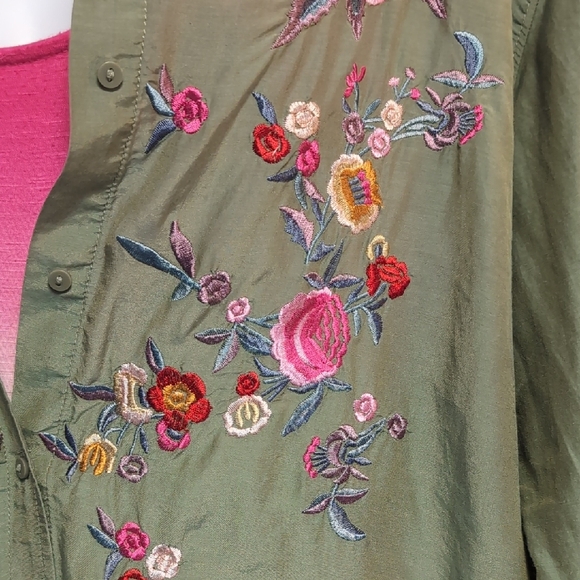 Zara Rainbow Floral Embroidered Button Down Shirt - Picture 6 of 11